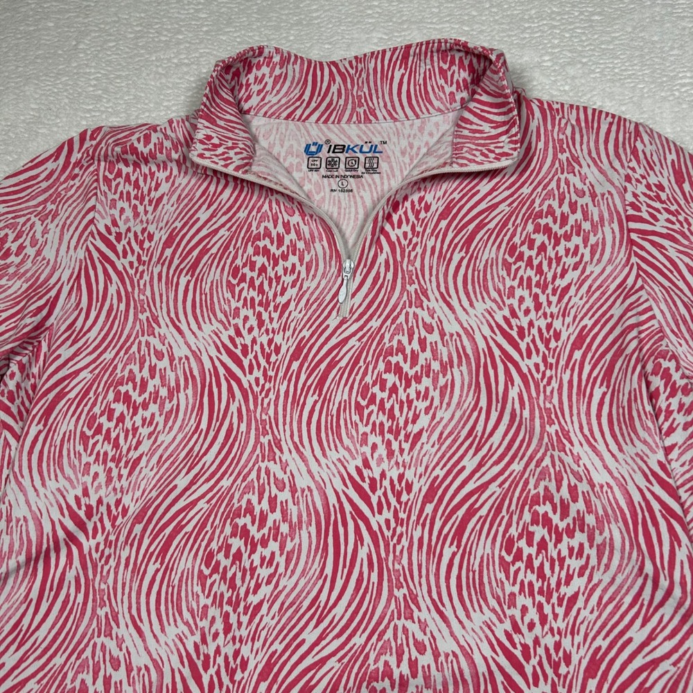 IBKUL Golf Polo Shirt Quarter Zip IceFil Cooling Women Large Pink Animal Print
